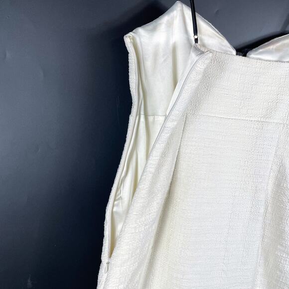 LoveShackFancy Adelaide Tweed Bow Mini Dress Ivory Black Sleeveless Sz 10 - Picture 15 of 16